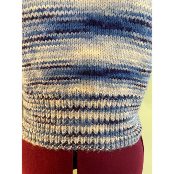 Vintage 1970s Hand Knitted Blue Variegated Crop Sweater Small - Picture 6 of 9
